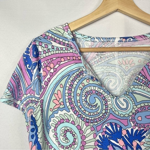 Talbots Blue & Purple Shell Paisley Printed Short Sleeve T-Shirt S - Picture 2 of 3